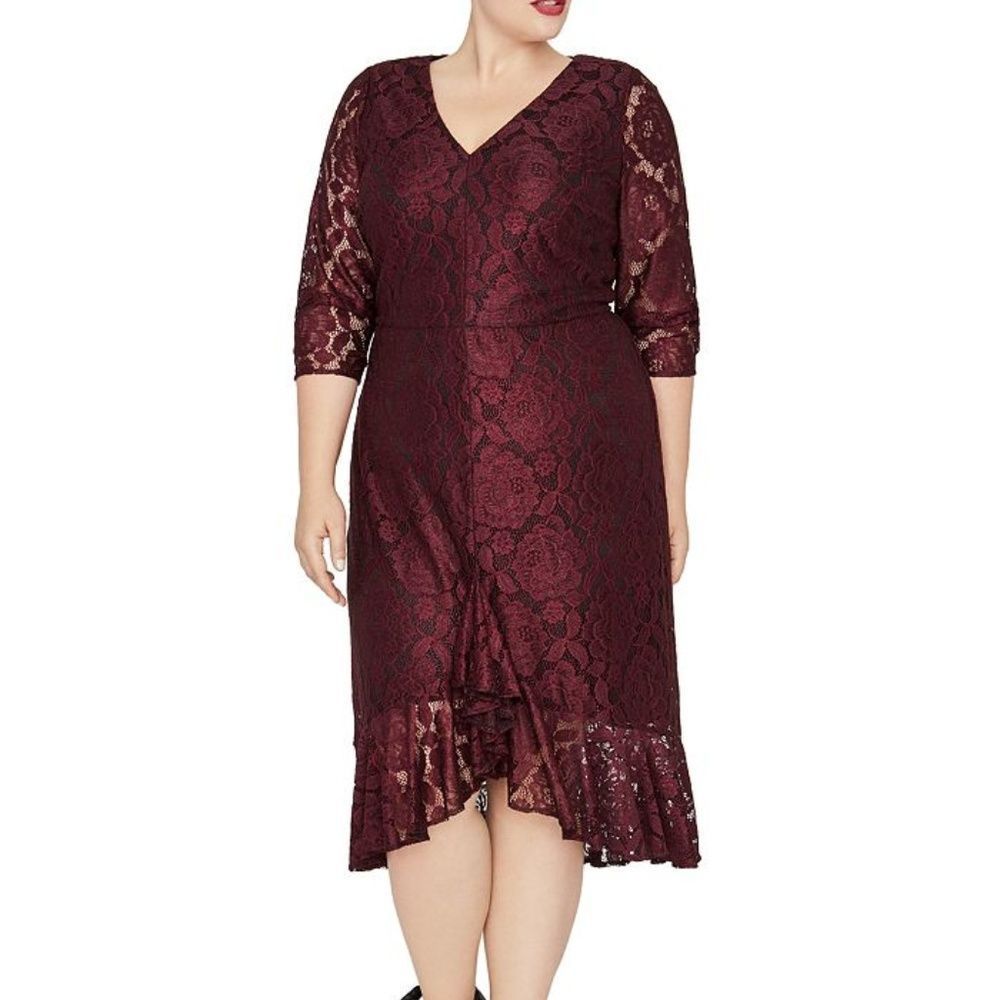 RACHEL Rachel Roy Parker  Lace A-Line Scalloped Hem Ruffle Cocktail Dress‎